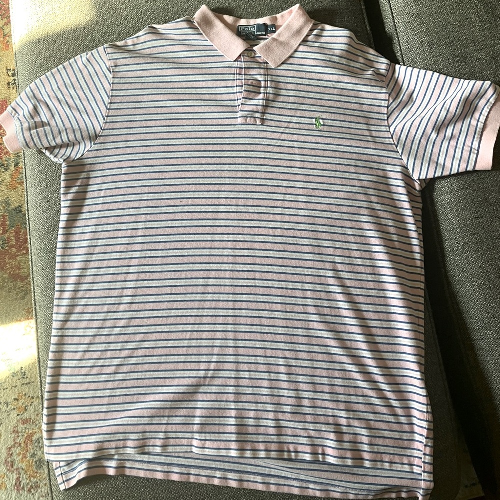 Ralph Lauren Polo Pink and Blue Striped Polo Shirt